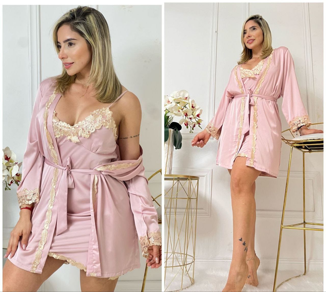 Conjunto de Pijama en Seda Fría – Elegancia y Comodidad