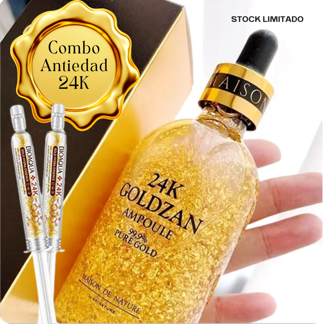 COMBO ANTIEDAD 24K: Sérum Facial Goldzan + Jeringa Bioaqua